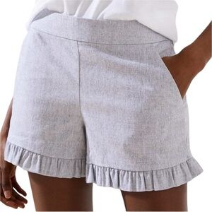 New LOFT Riviera Ruffle Shorts Textured Cotton Blend Shorts Heathered Gray Sz 00